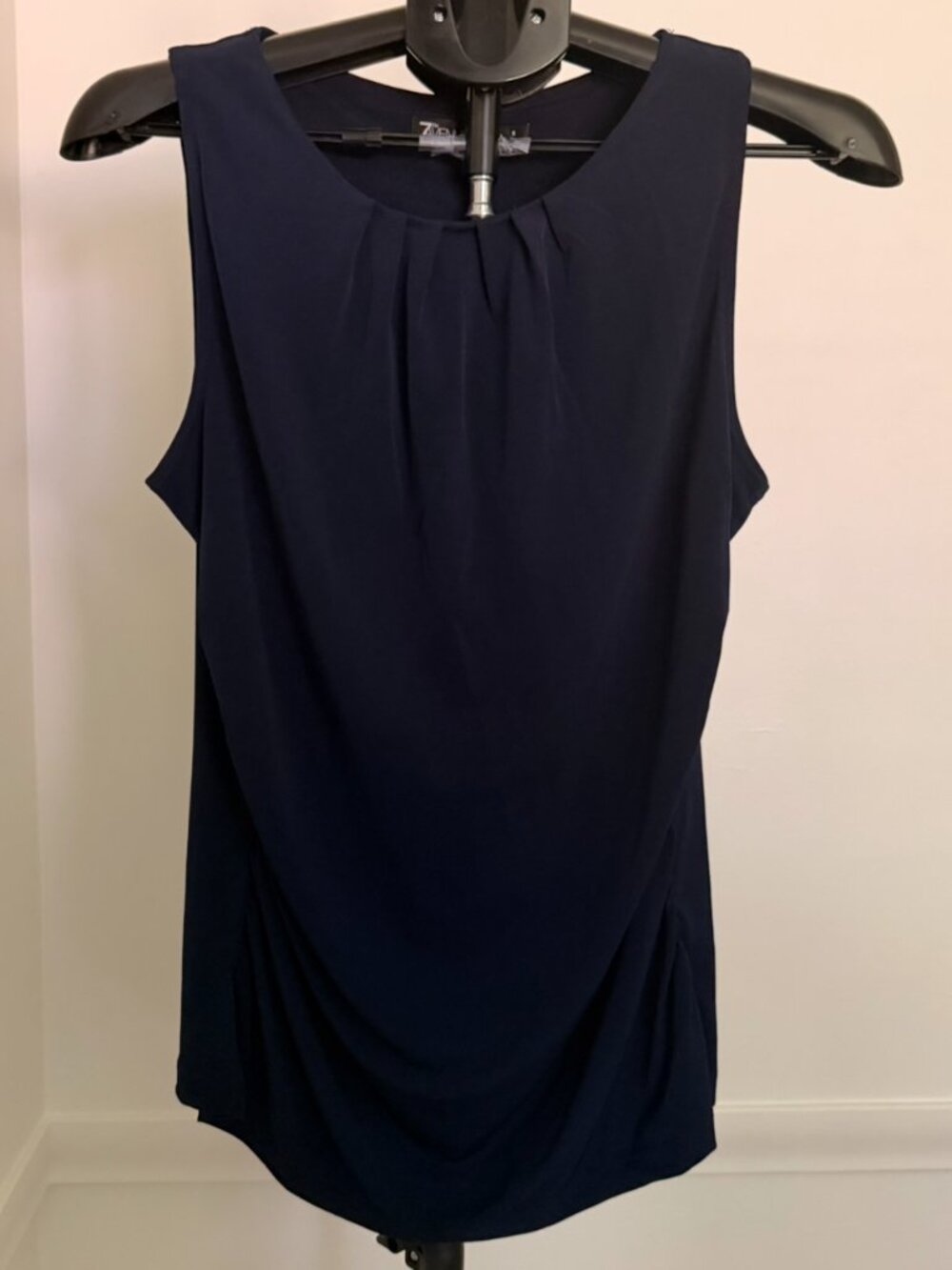 7th Avenue Navy Blue Tank with Neckline Pleating Size S